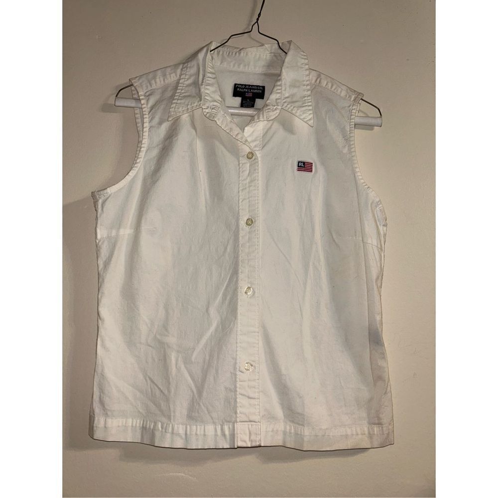 Vintage 90’s polo jeans company Ralph Lauren sleeveless button up shirt size lar